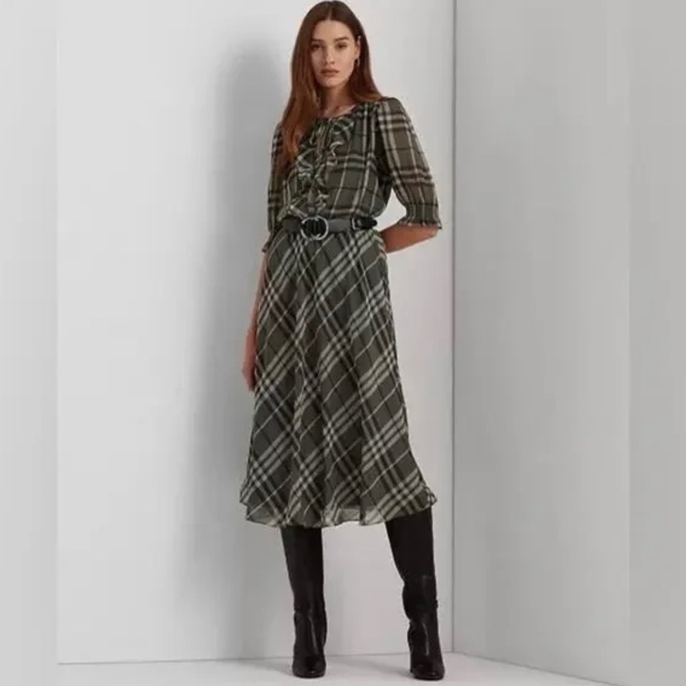 LAUREN Ralph Lauren Green plaited dress SZ 12